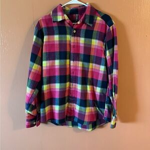Rebel Lord Pink Yellow & Blue Plaid Flannel Button Down Shirt Women’s Size M